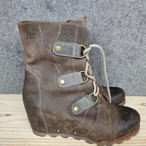 Sorel Joan of Arctic Brown Leather Wedge Boots 9.5 - Picture 1 of 8